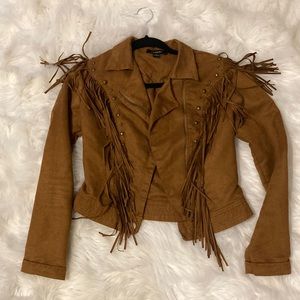Double Zero Fringe Stud Microsuede Jacket Size Small